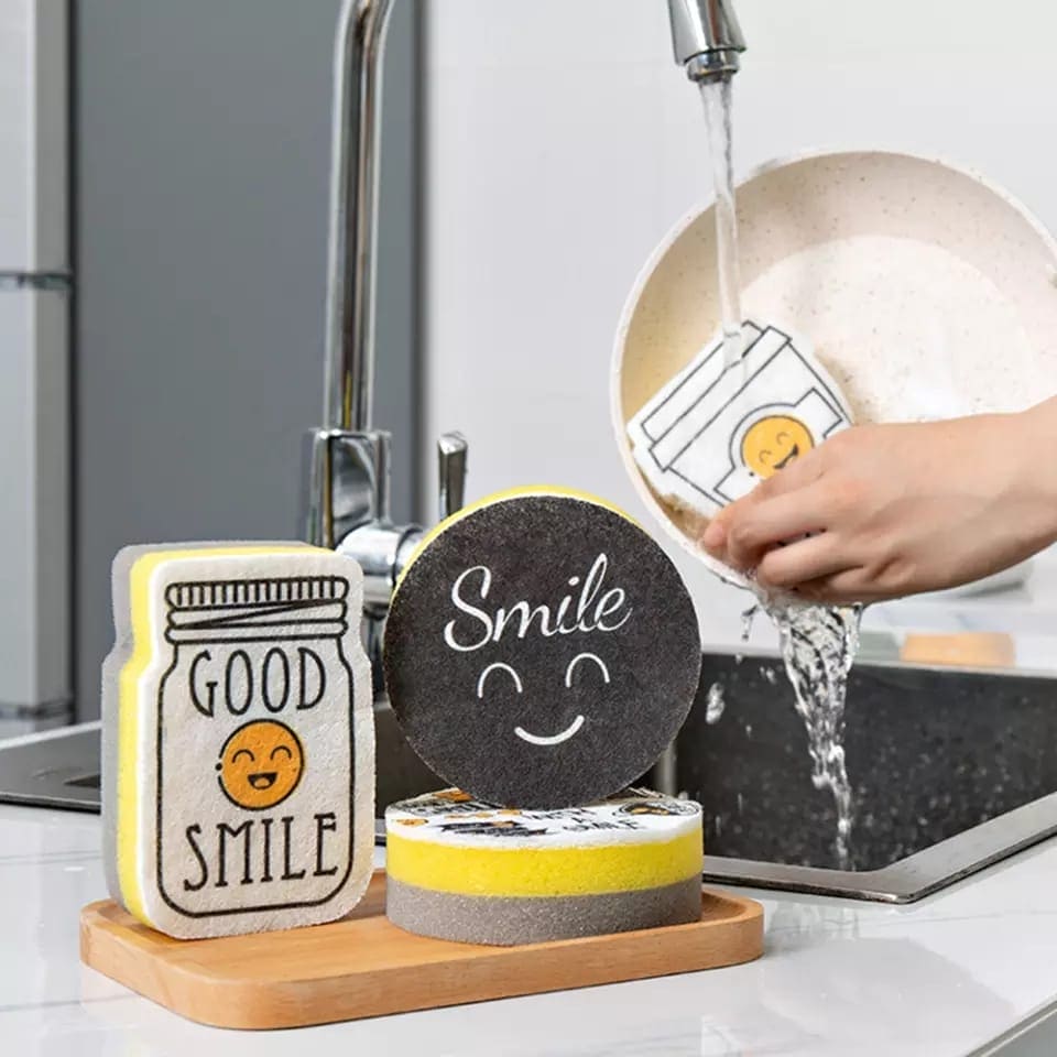 Set Of 4 Creative Smiley Face Thick Dishwashing Sponges, Kitchen Double-Sided Scouring Pads, Strong Decontamination Dish Washing Cleaner, Household Pot Washing And Bowl Cleaning Sponges Set Of 4 Creative Smiley Face Thick Dishwashing Sponges, Kitchen Double-Sided Scouring Pads, Strong Decontamination Dish Washing Cleaner, Household Pot Washing And Bowl Cleaning Sponges